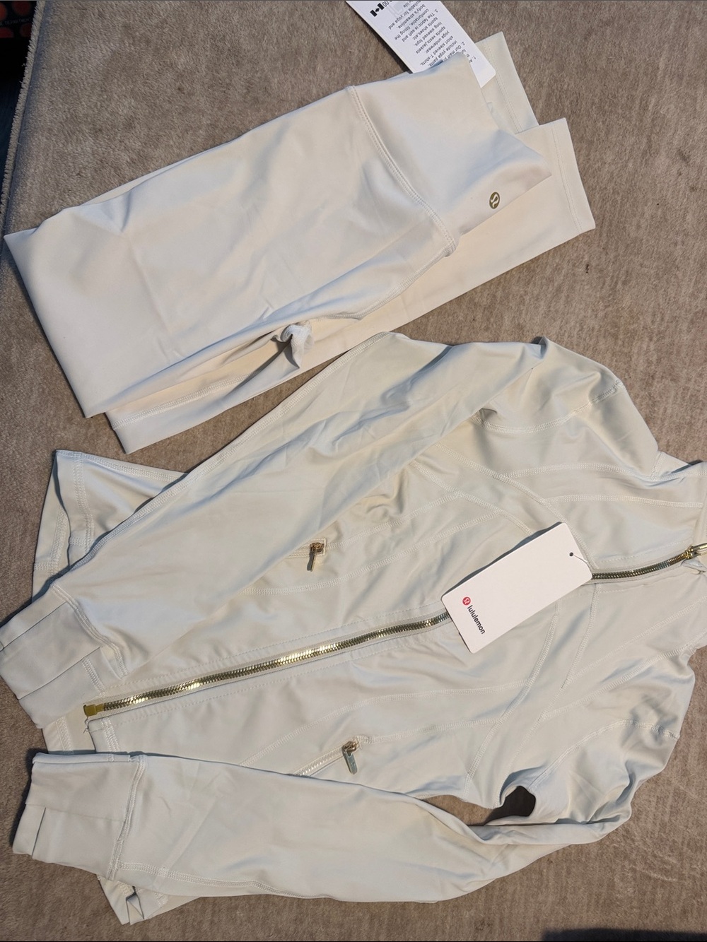 lululemon Cream Zip-Up Athletic Jacket with Gold Hardware